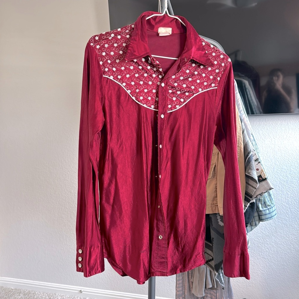 Vintage satin western pearl snap